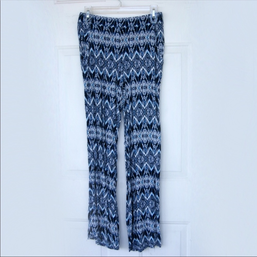 Bohemian Aztec Blue Flowy Pants